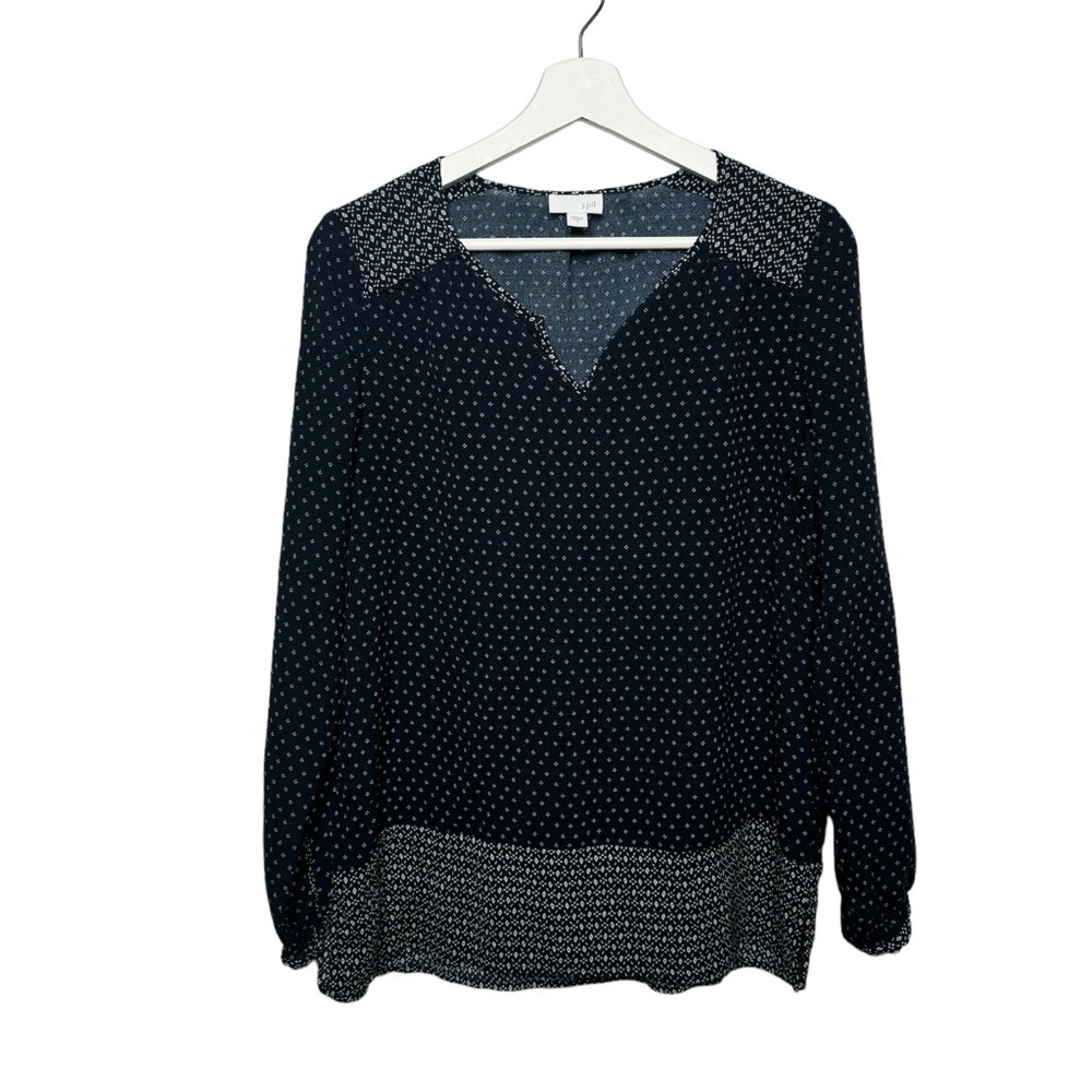 J.Jill women’s peasant blouse Small rayon top long sleeve dark blue